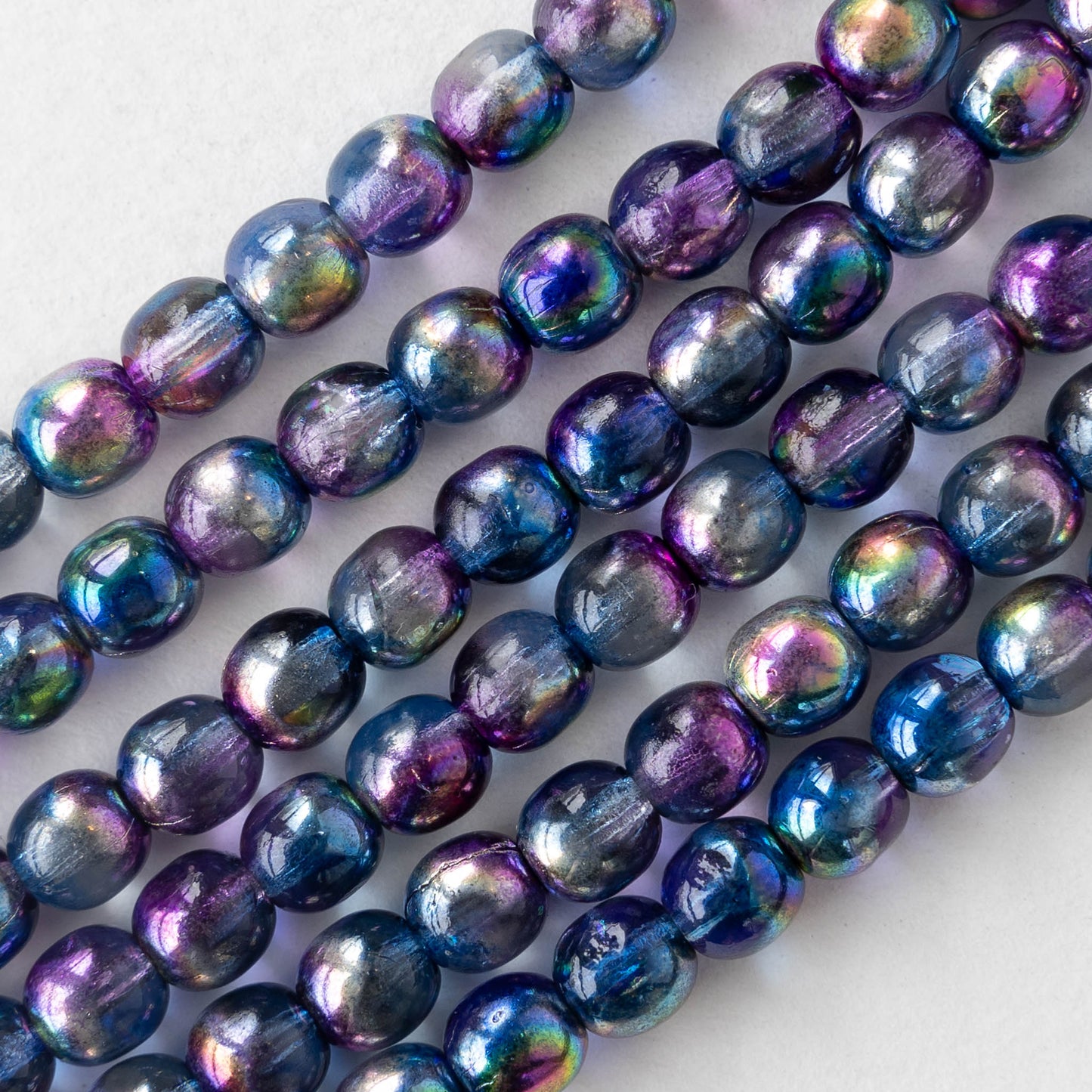 6mm Round Glass Beads - Lt Blue Marble - 50 Beads