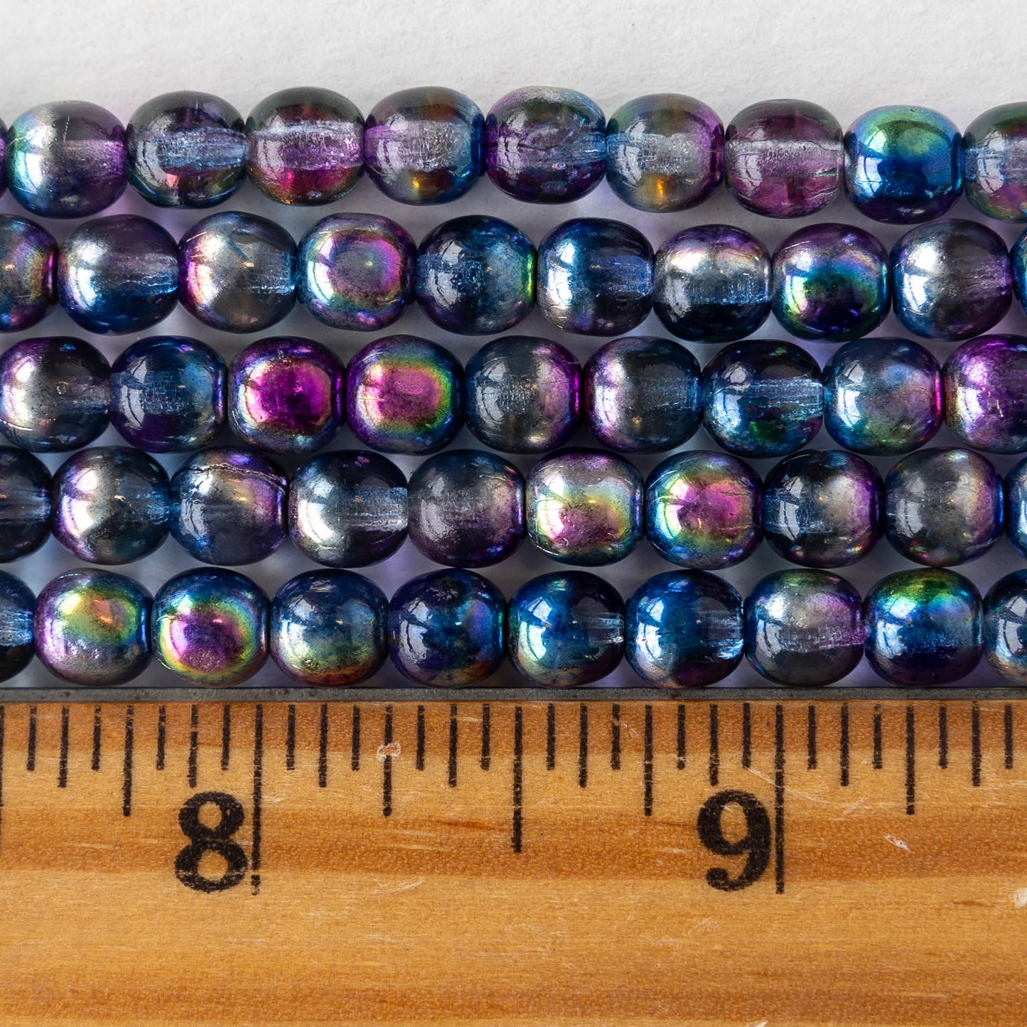 6mm Round Glass Beads - Blueberry Mix - 25 Beads