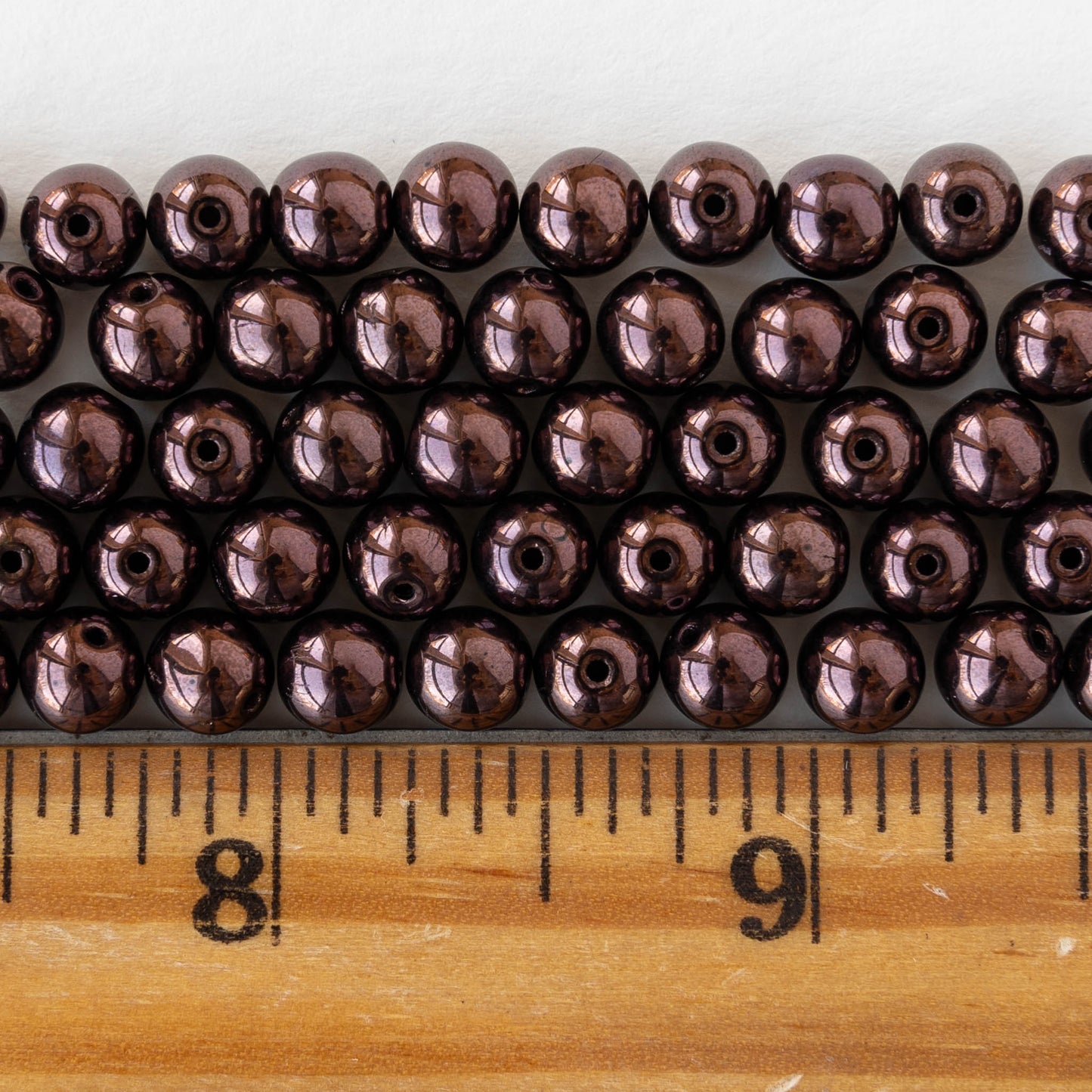 6mm Round Glass Beads - Opaque Metallic Burgundy - 120 beads