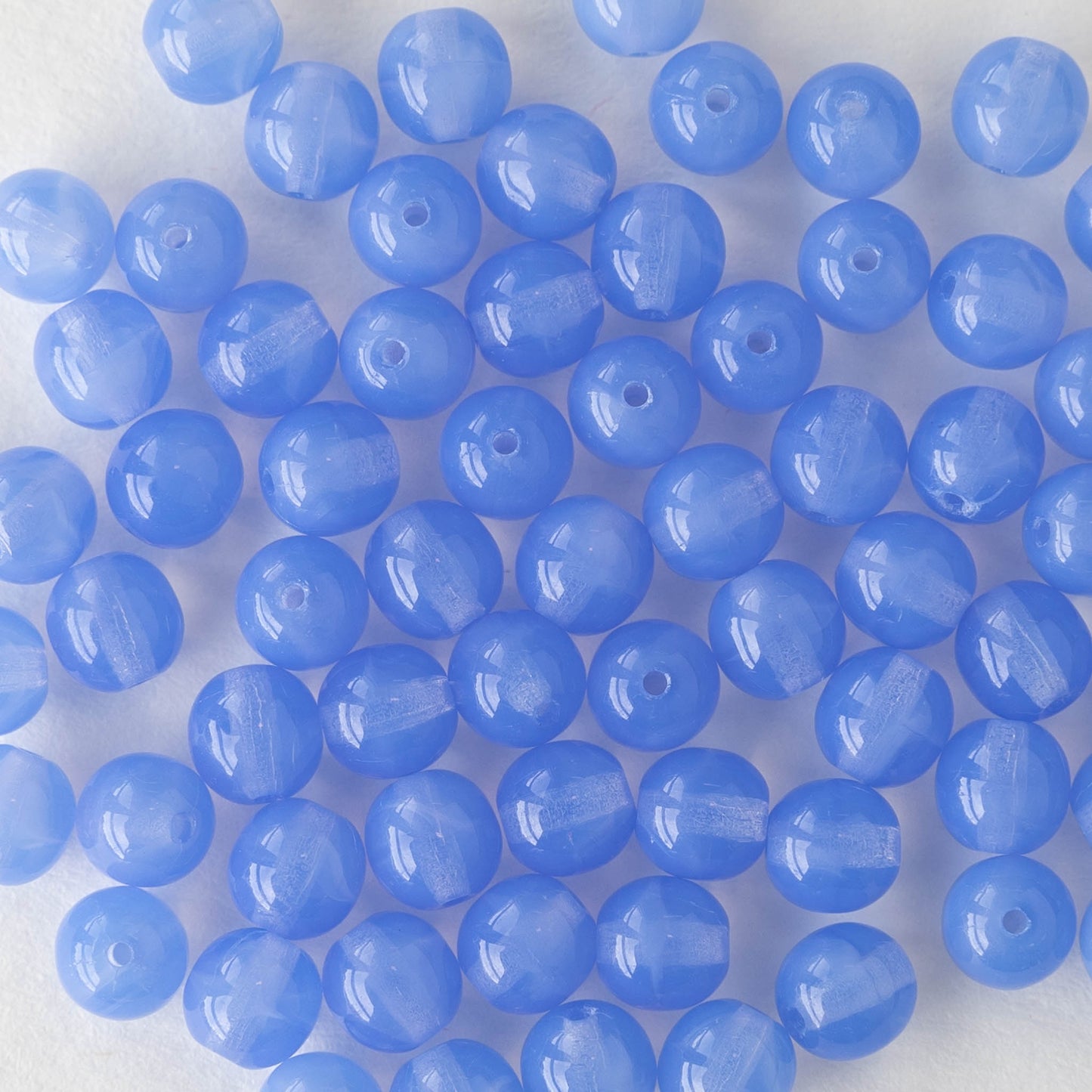 6mm Round Glass Beads - Lt Blue Marble - 50 Beads – funkyprettybeads