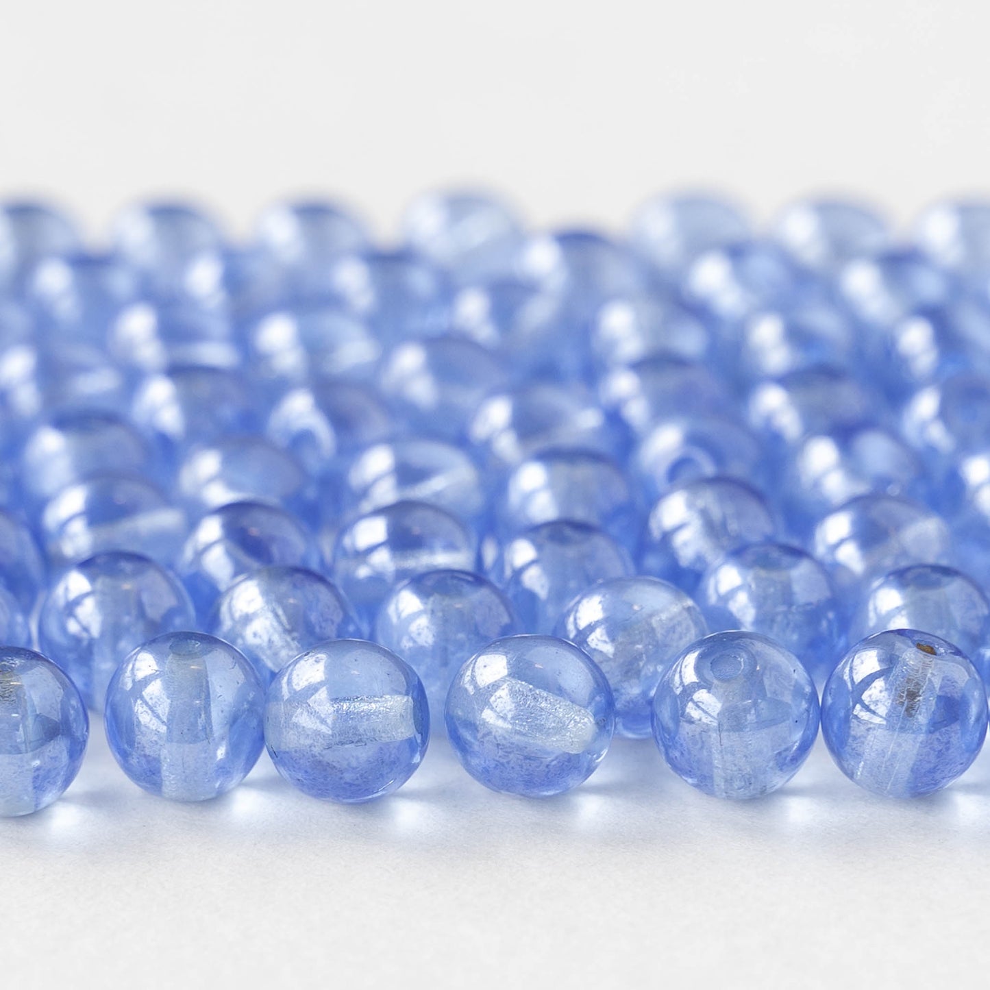 6mm Round Glass Beads - Transparent Cornflower Blue Luster - 50 beads