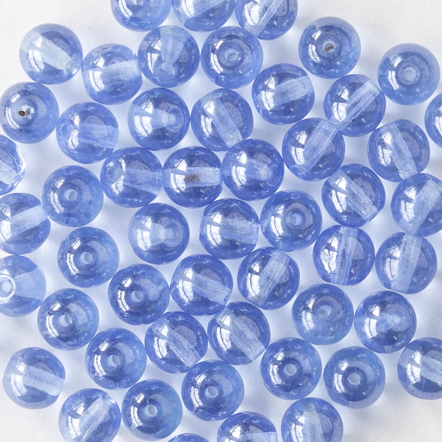 6mm Round Glass Beads - Transparent Cornflower Blue Luster - 50 beads