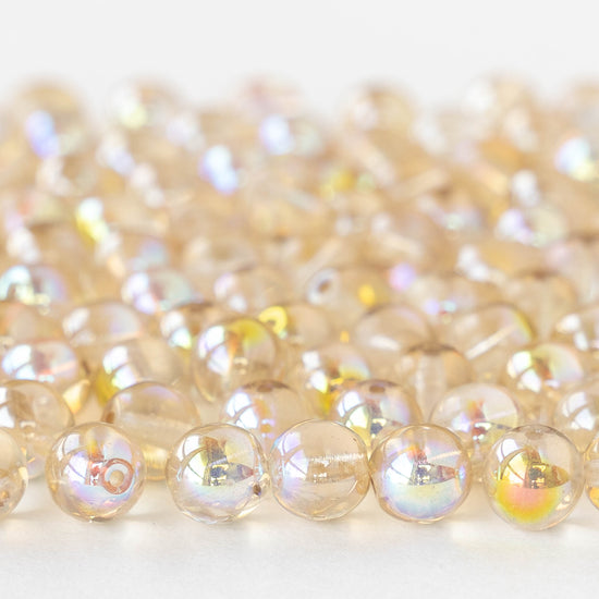 6mm Round Glass Beads - Crystal Lemon Rainbow - 50 or 100 beads