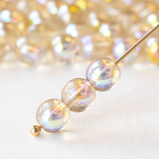 6mm Round Glass Beads - Crystal Lemon Rainbow - 50 or 100 beads