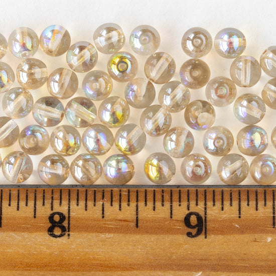 6mm Round Glass Beads - Crystal Lemon Rainbow - 50 or 100 beads