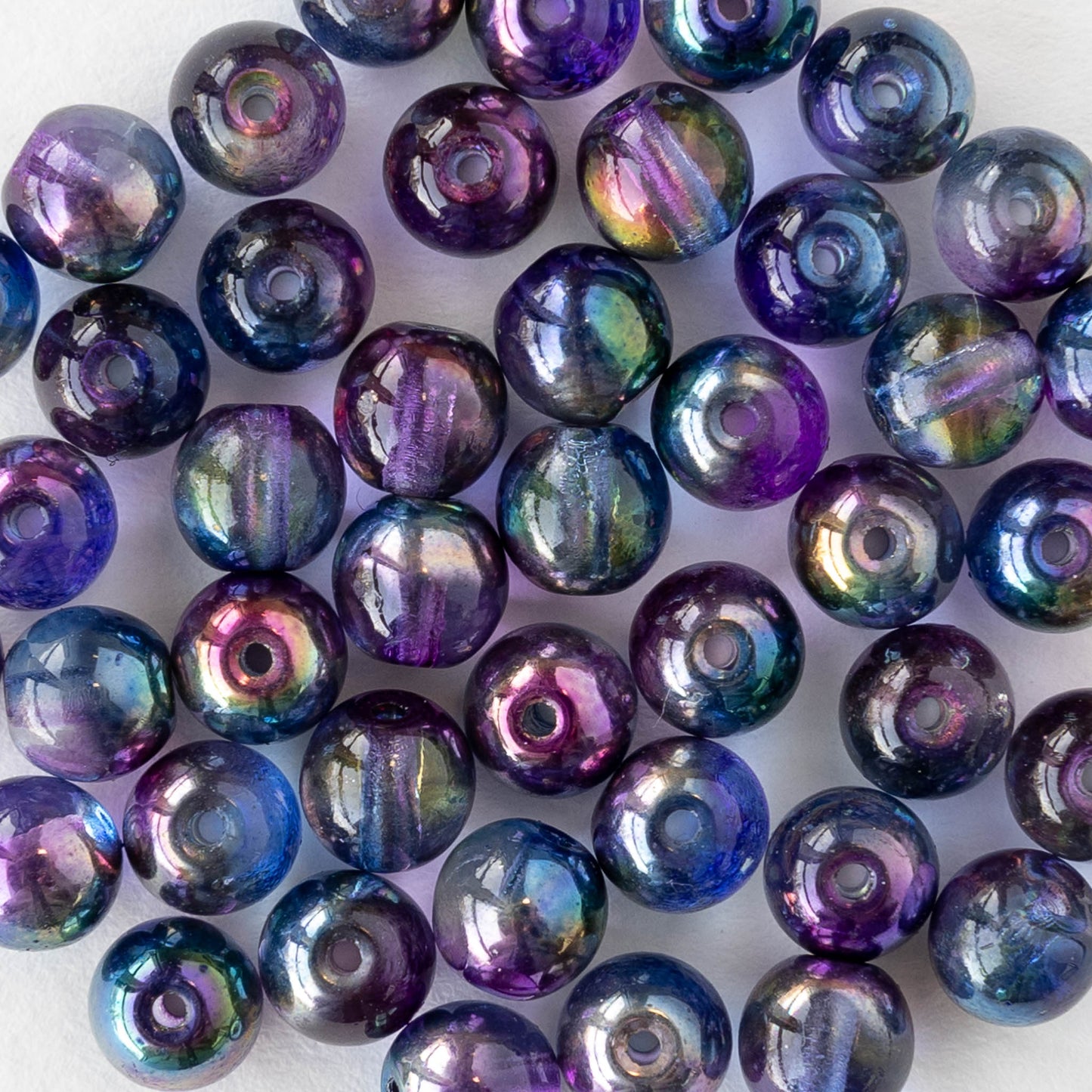 6mm Round Glass Beads - Crystal Magic Blue - 50 or 100 beads