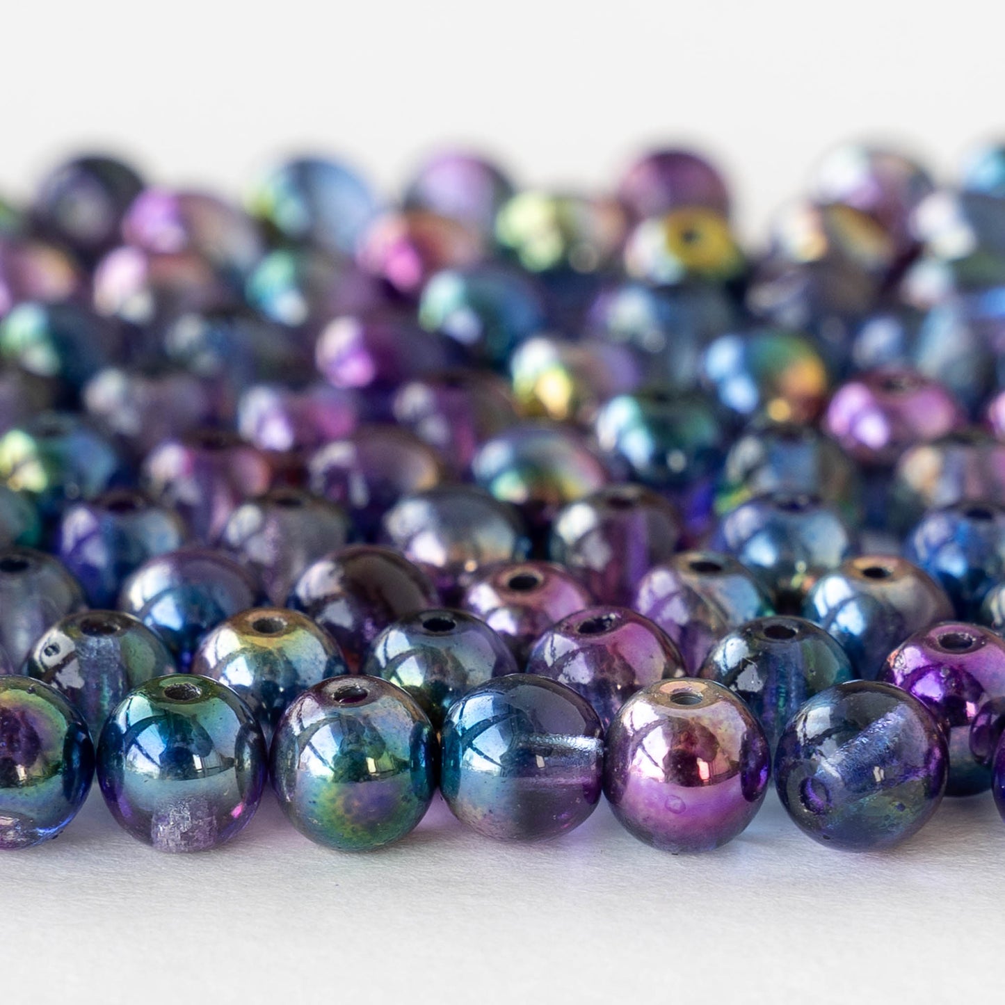 6mm Round Glass Beads - Crystal Magic Blue - 50 or 100 beads