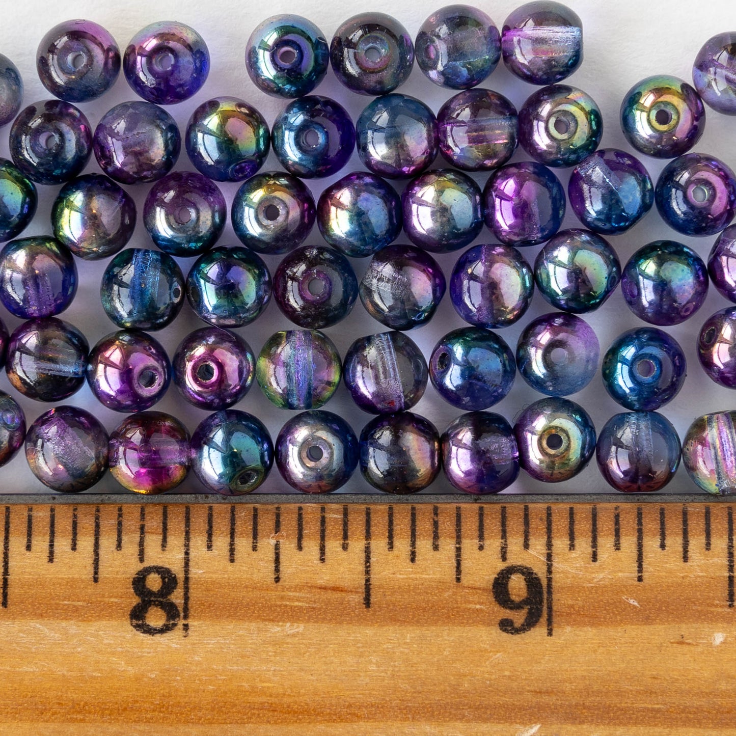 6mm Round Glass Beads - Crystal Magic Blue - 50 or 100 beads