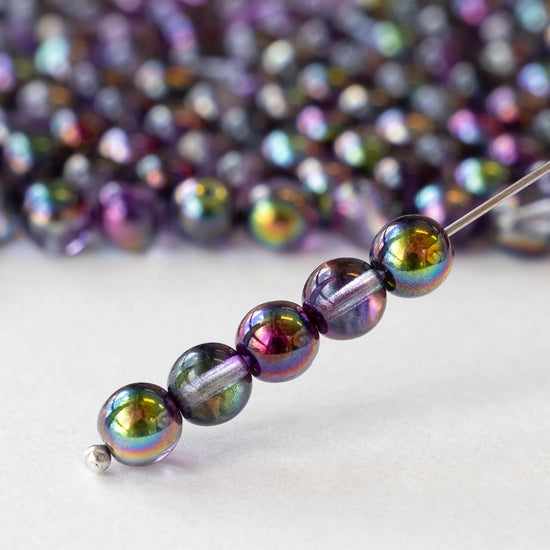 6mm Round Glass Beads - Crystal Magic Purple - 50 or 100 beads