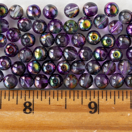 6mm Round Glass Beads - Crystal Magic Purple - 50 or 100 beads