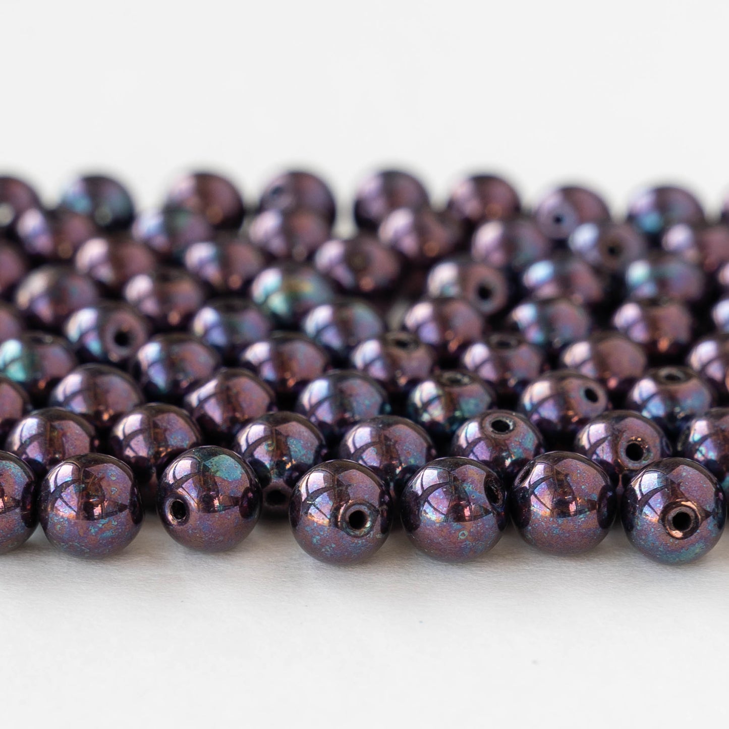 6mm Round Glass Beads - Dark Purple Oil Slick - 25 beads