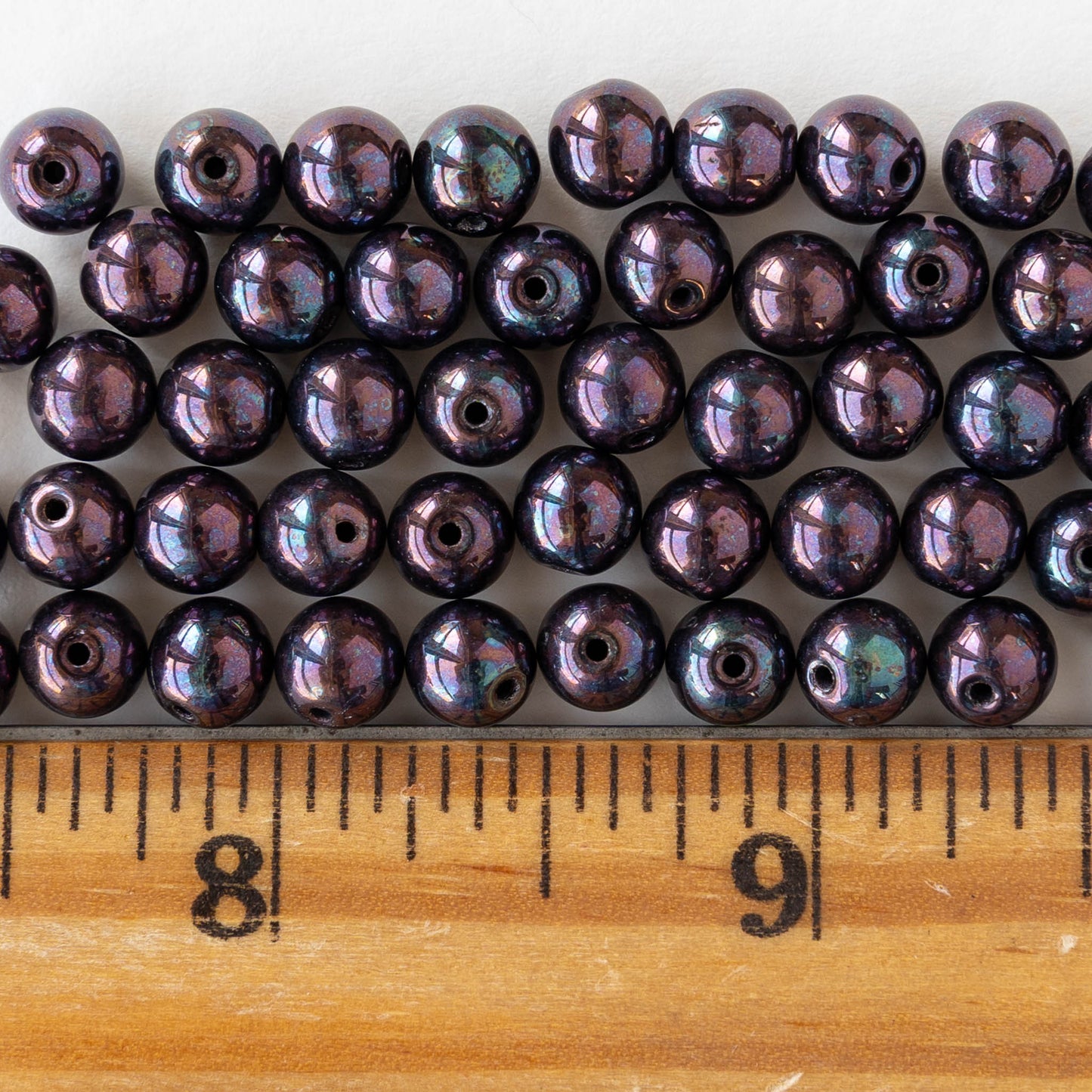 6mm Round Glass Beads - Dark Purple Oil Slick - 25 beads
