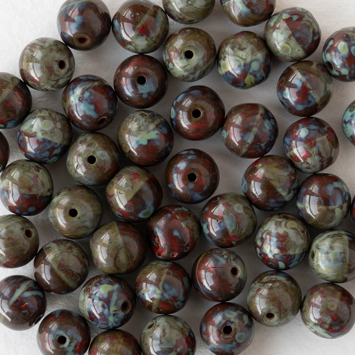 6mm Round Glass Beads - Opaque Dark Red Picasso - 30 or 60 beads