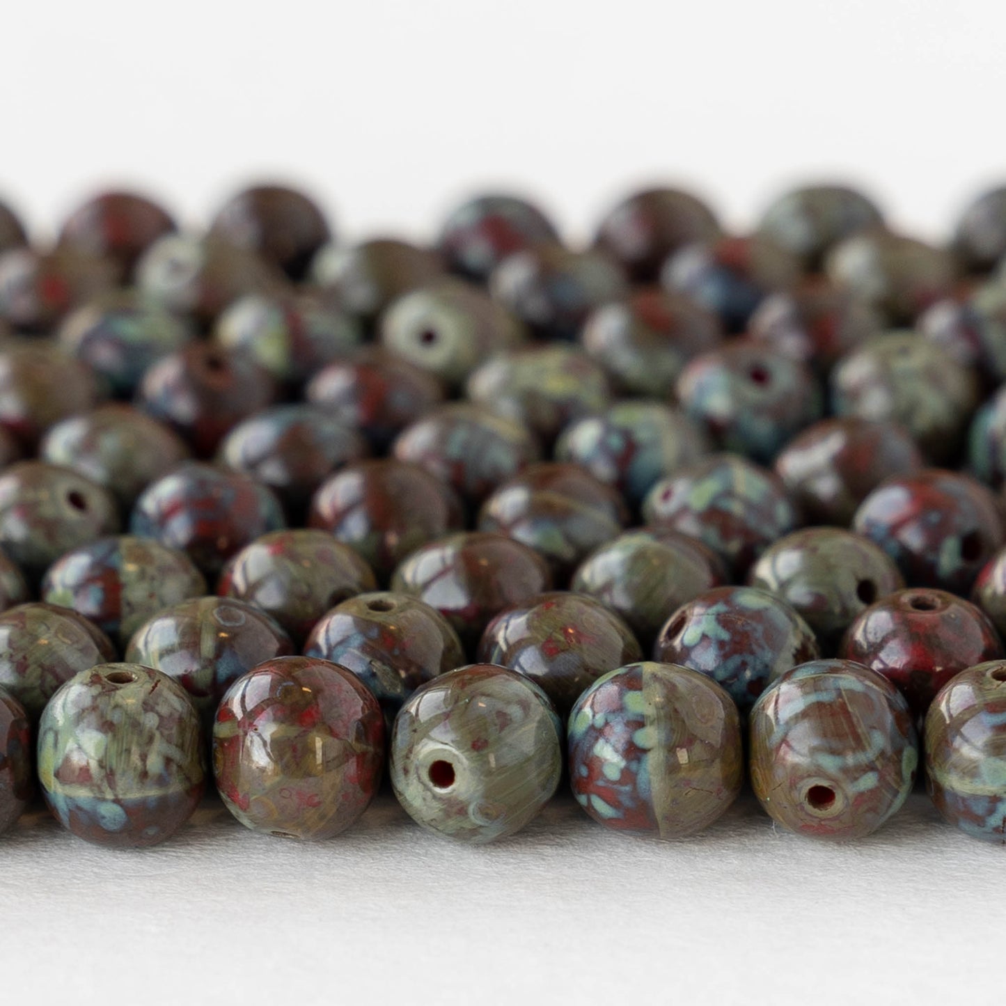 6mm Round Glass Beads - Opaque Dark Red Picasso - 30 or 60 beads