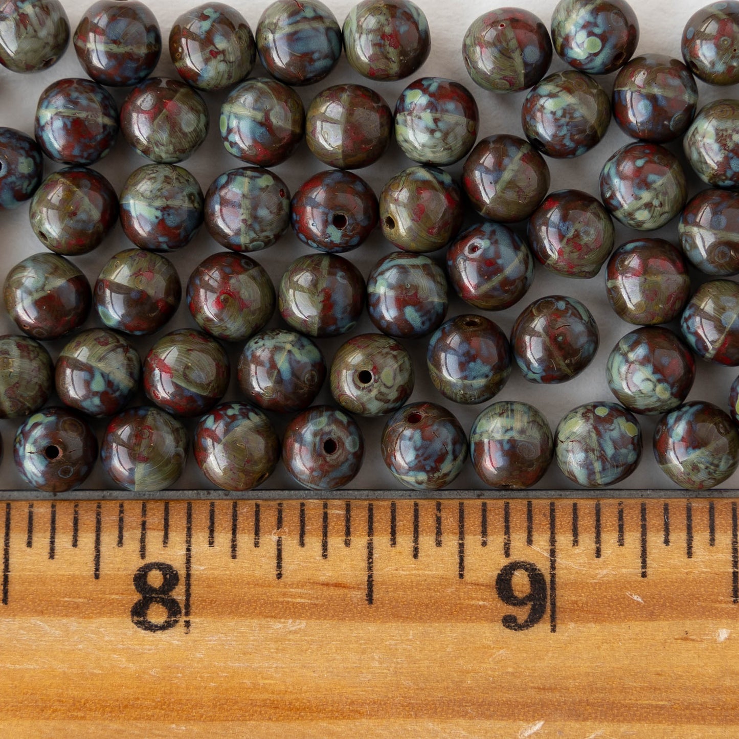 6mm Round Glass Beads - Opaque Dark Red Picasso - 30 or 60 beads