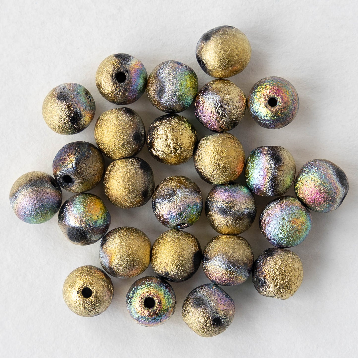 6mm Round Glass Beads - Etched Gold Rainbow - 25 Beads