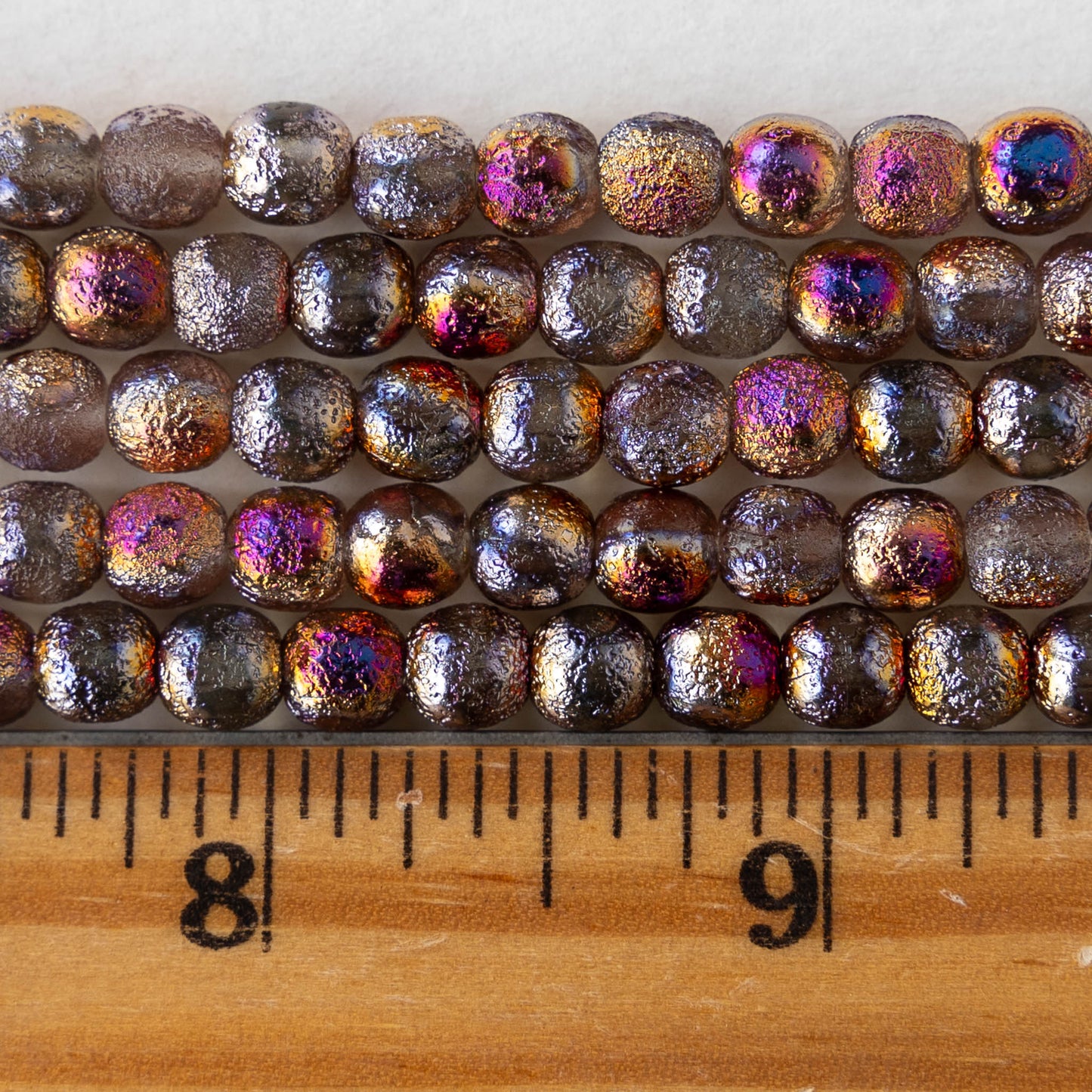 6mm Round Glass Beads - Etched Metallic Fire - 25 Beads