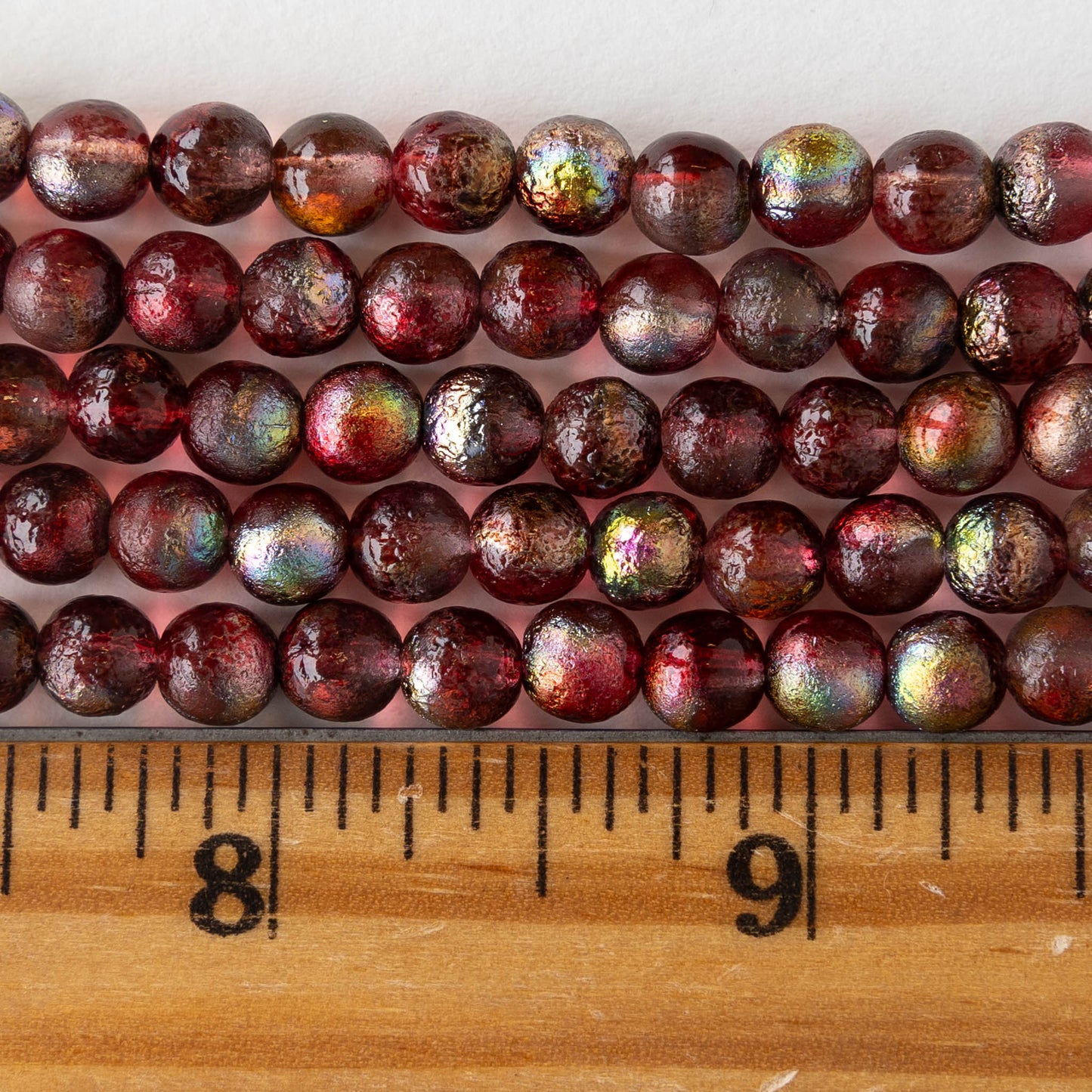 6mm Round Glass Beads - Raspberry Etched Metallic - 25 beads