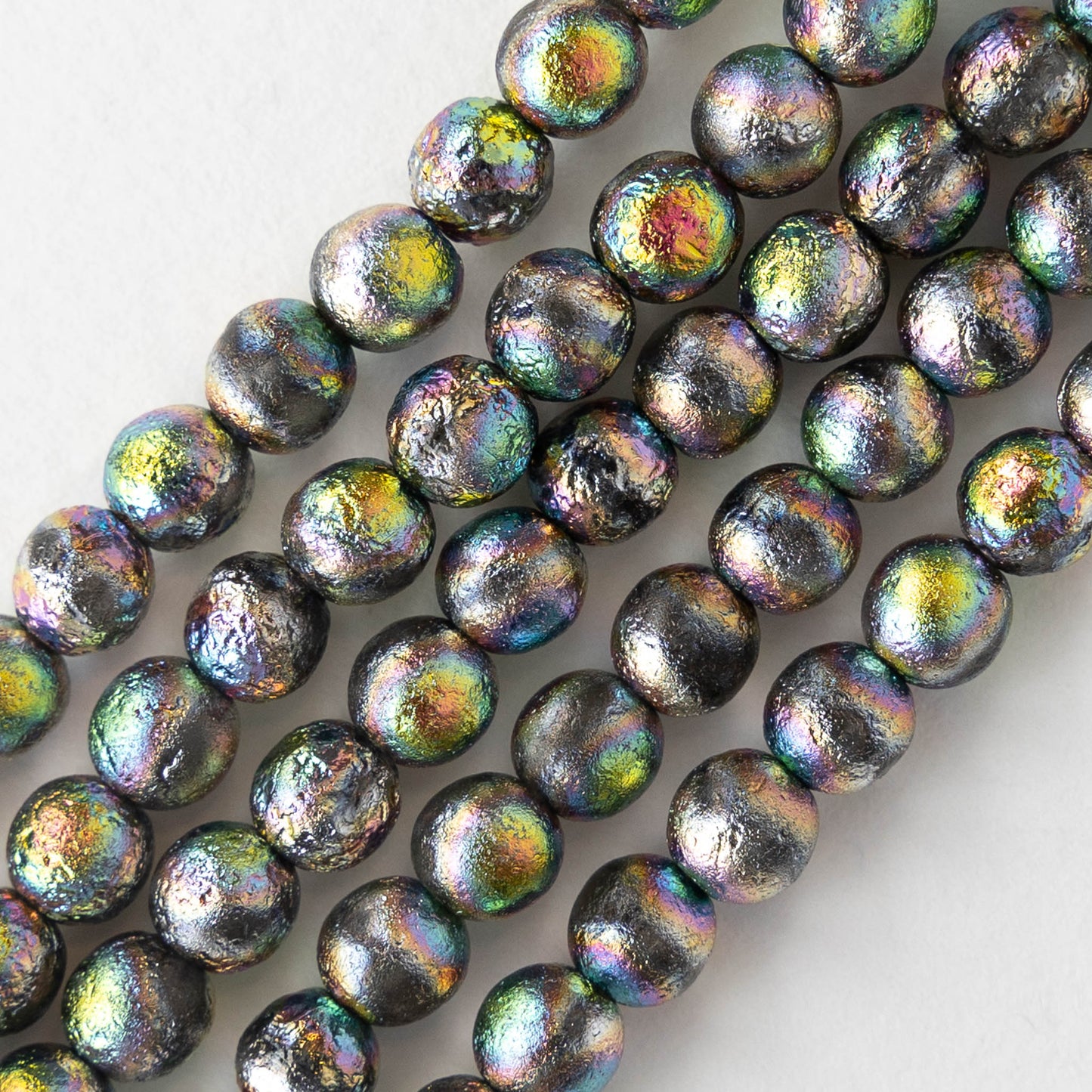6mm Round Glass Beads - Etched Northern Lights - 25 beads