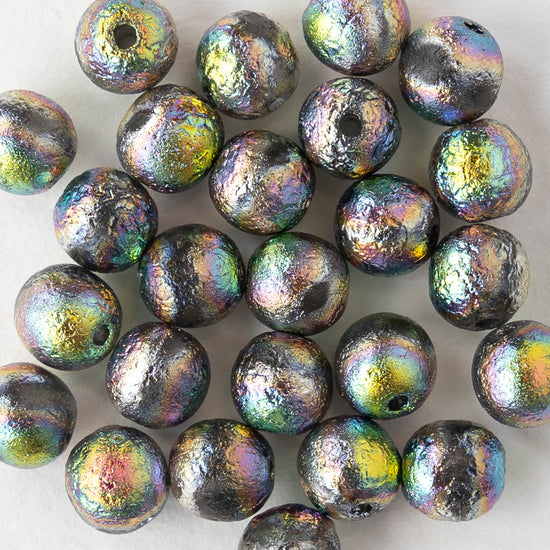 6mm Round Glass Beads - Etched Northern Lights - 25 beads