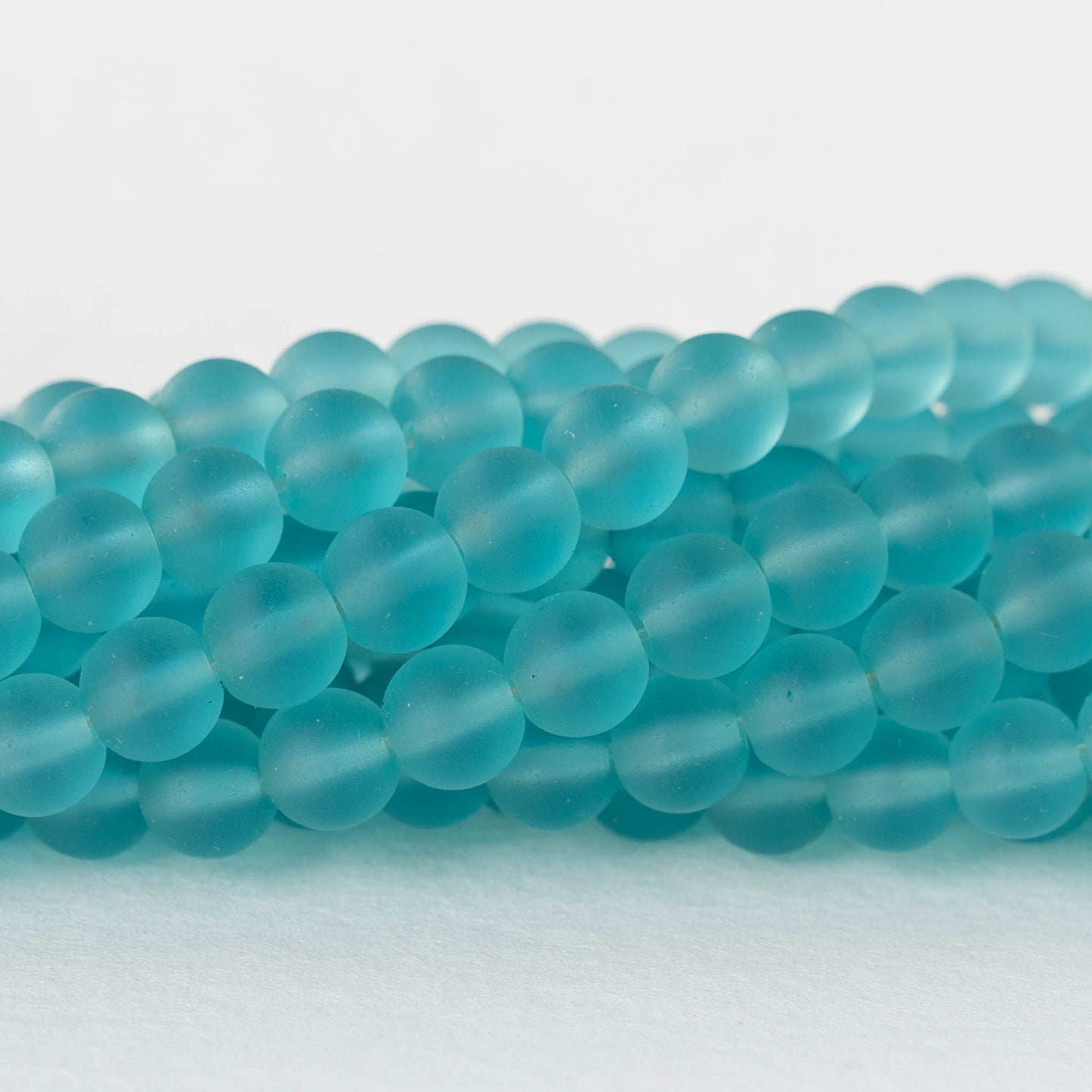 6mm Frosted Glass Rounds - Light Aqua Matte - 16 Inches