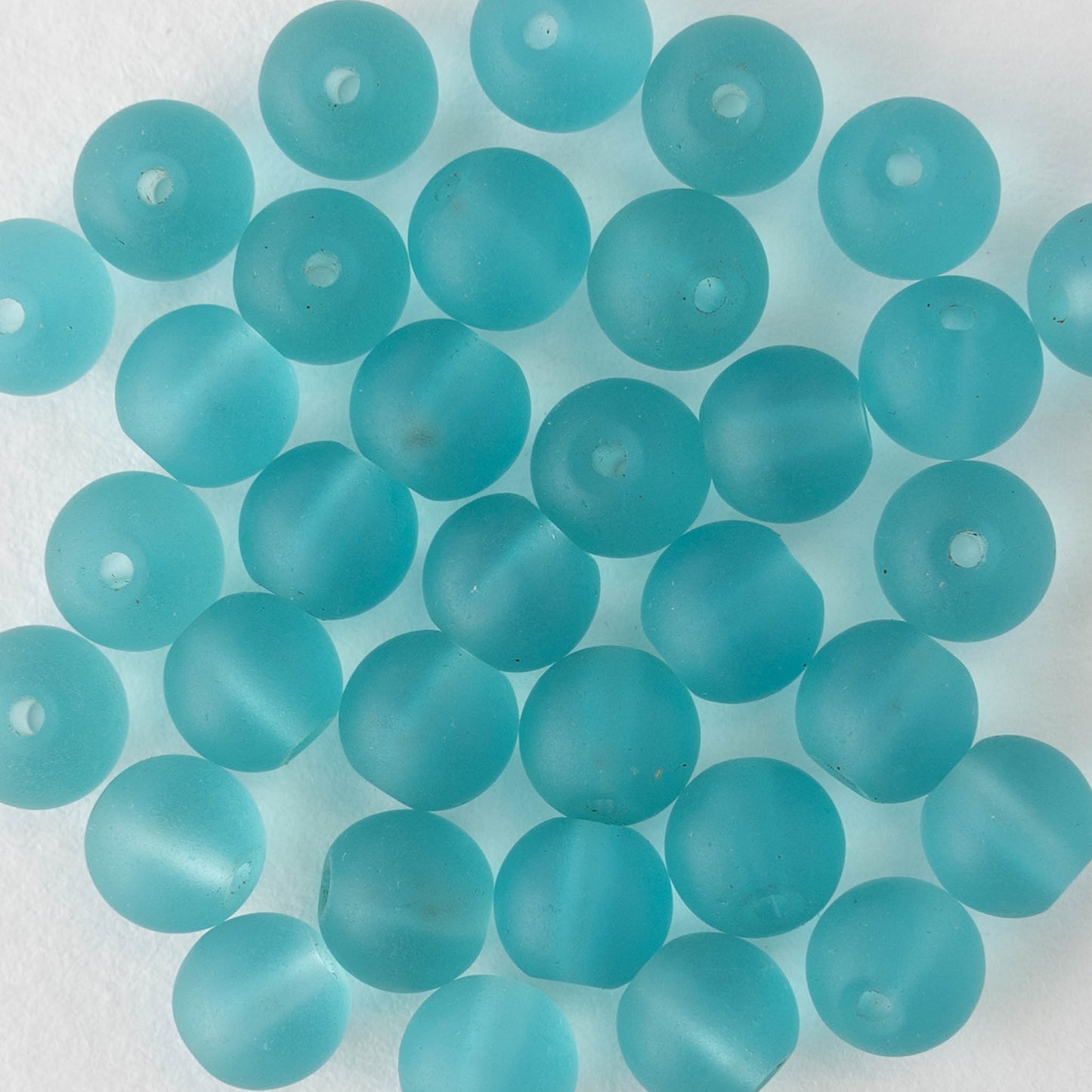 6mm Frosted Glass Rounds - Light Aqua Matte - 16 Inches