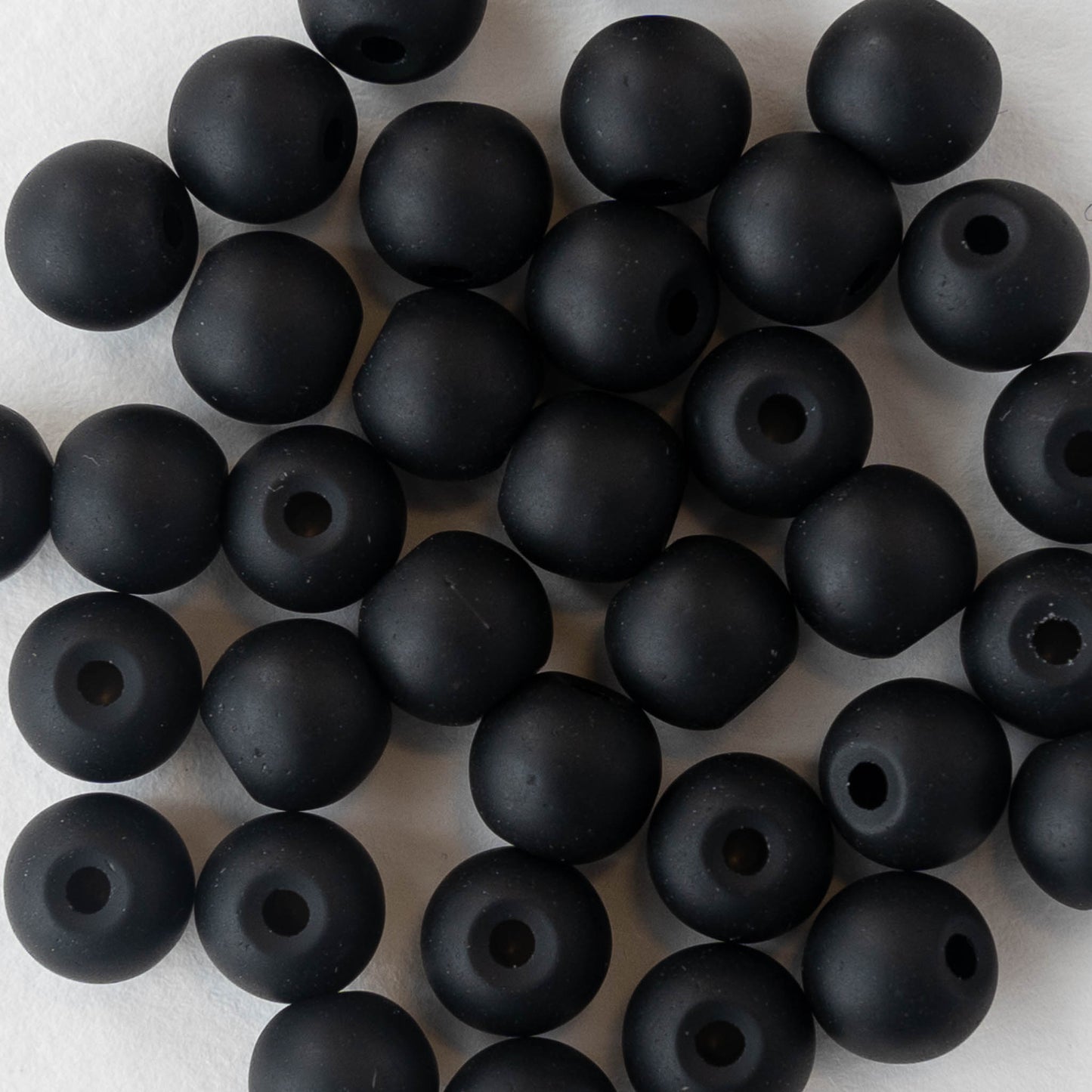 6mm Frosted Glass Rounds - Matte Black - 16 Inches