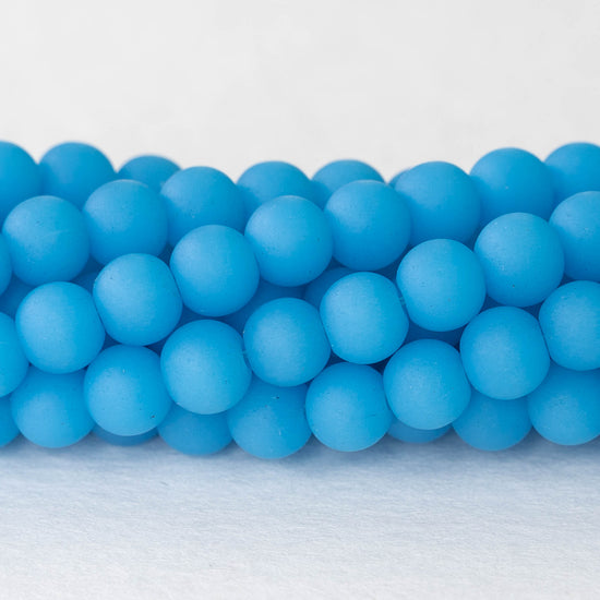 6mm Frosted Glass Rounds - Opaque Baby Blue - 16 Inches