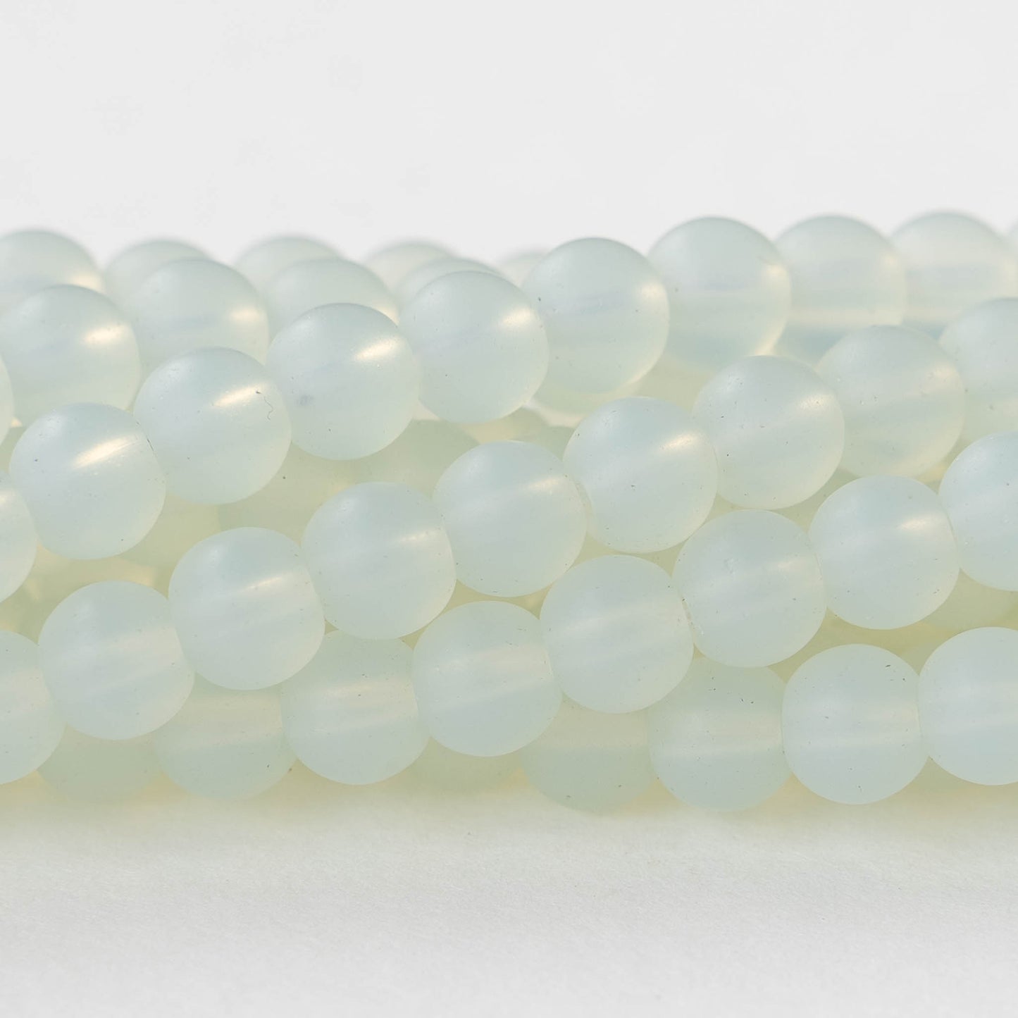 6mm Frosted Glass Rounds - Moonstone Opal - 16 Inches