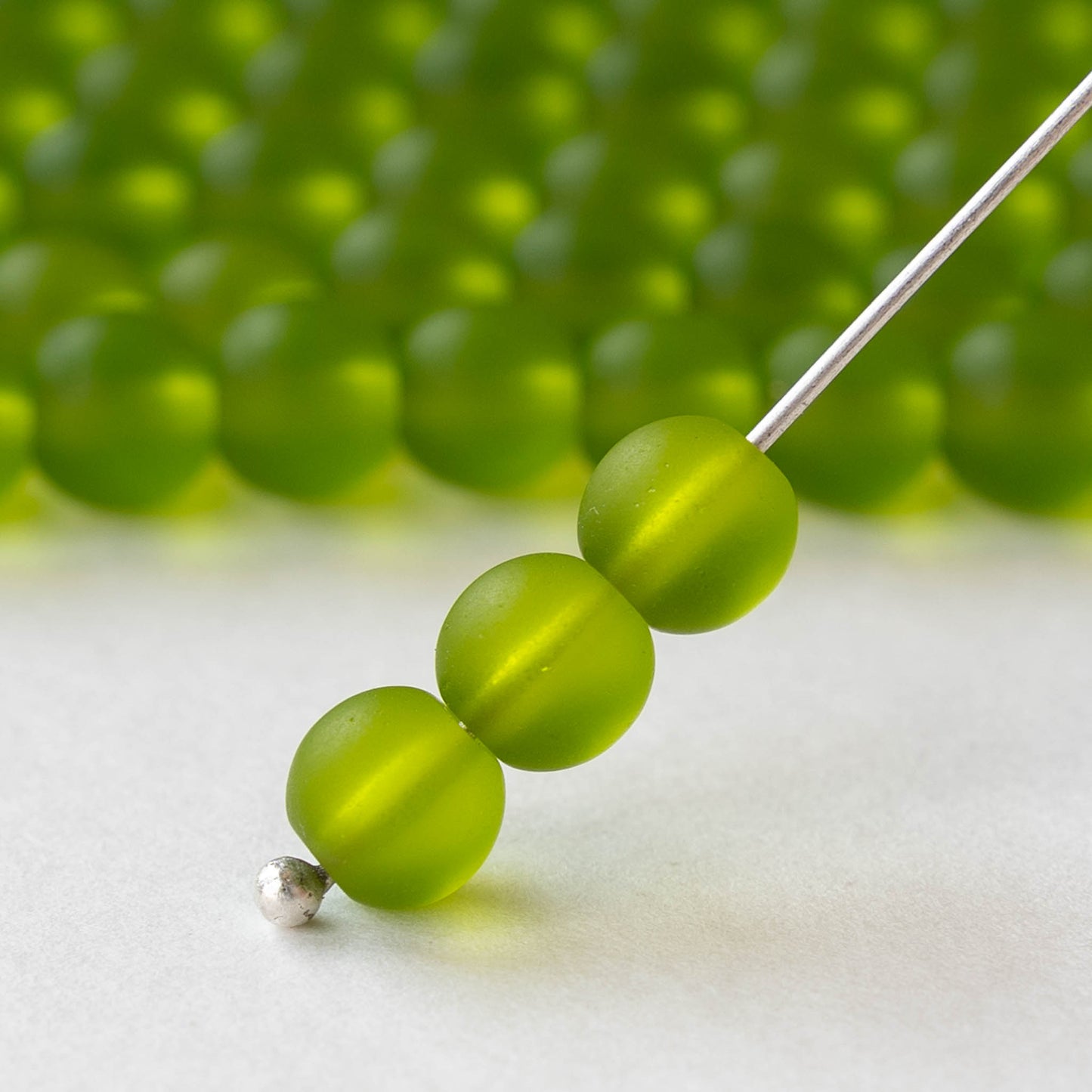 6mm Frosted Glass Rounds  - Olive Green - 21 beads