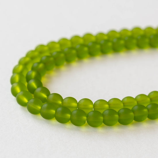 6mm Frosted Glass Rounds  - Olive Green - 21 beads