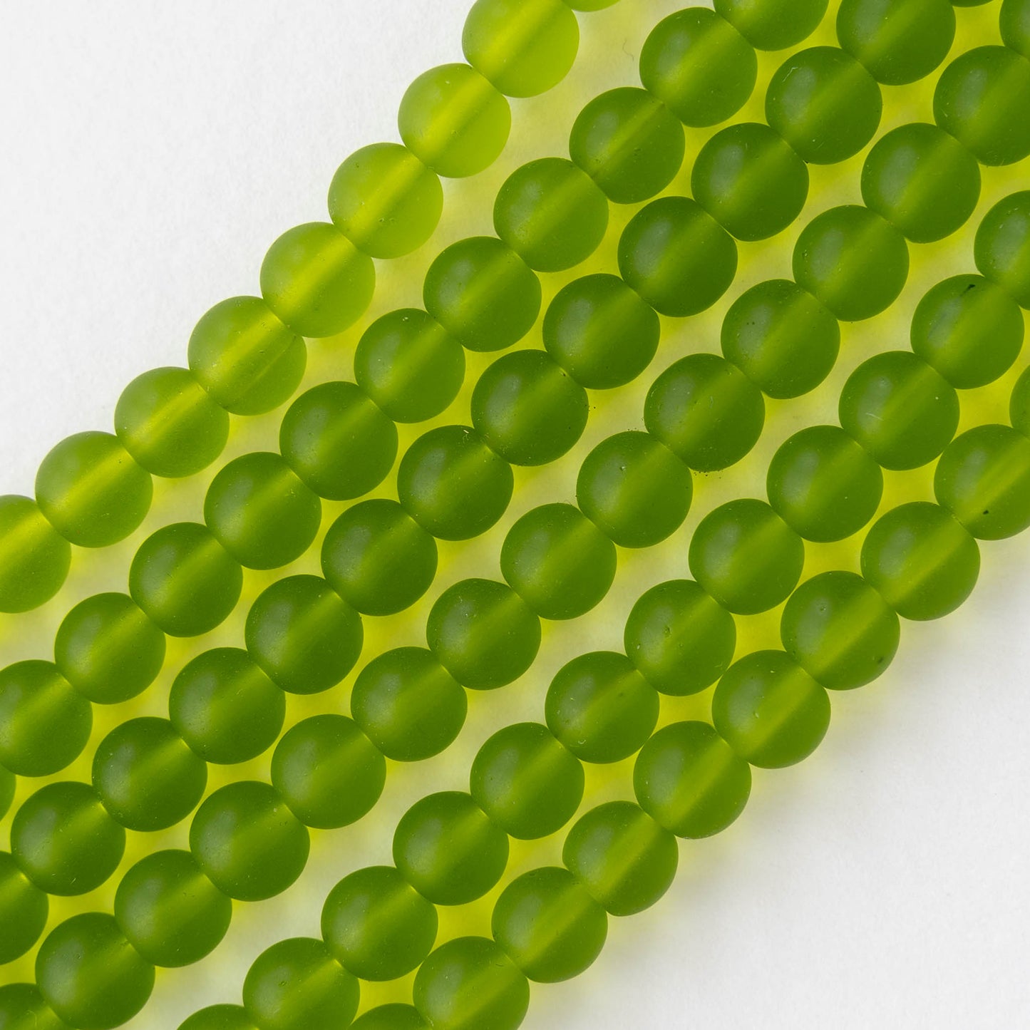 6mm Frosted Glass Rounds  - Olive Green - 21 beads