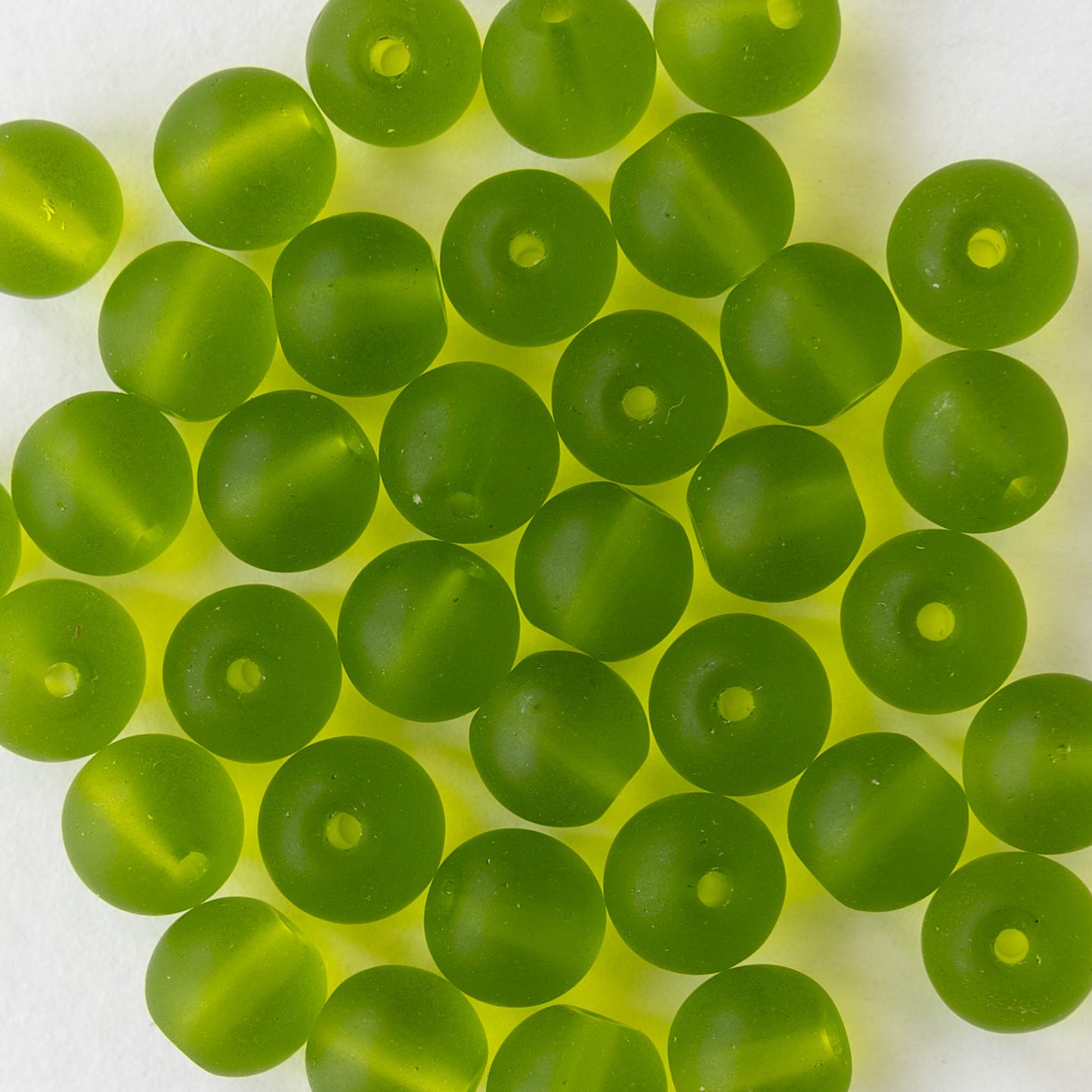 6mm Frosted Glass Rounds  - Olive Green - 21 beads