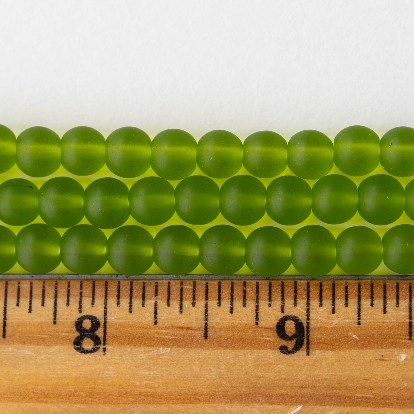 6mm Frosted Glass Rounds  - Olive Green - 21 beads