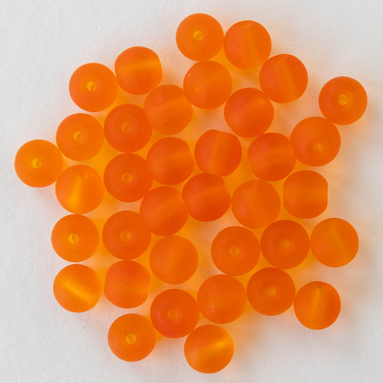 6mm Frosted Glass Rounds - Orange - 16 Inches