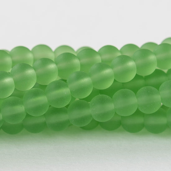 6mm Frosted Glass Rounds - Peridot Green - 16 Inches