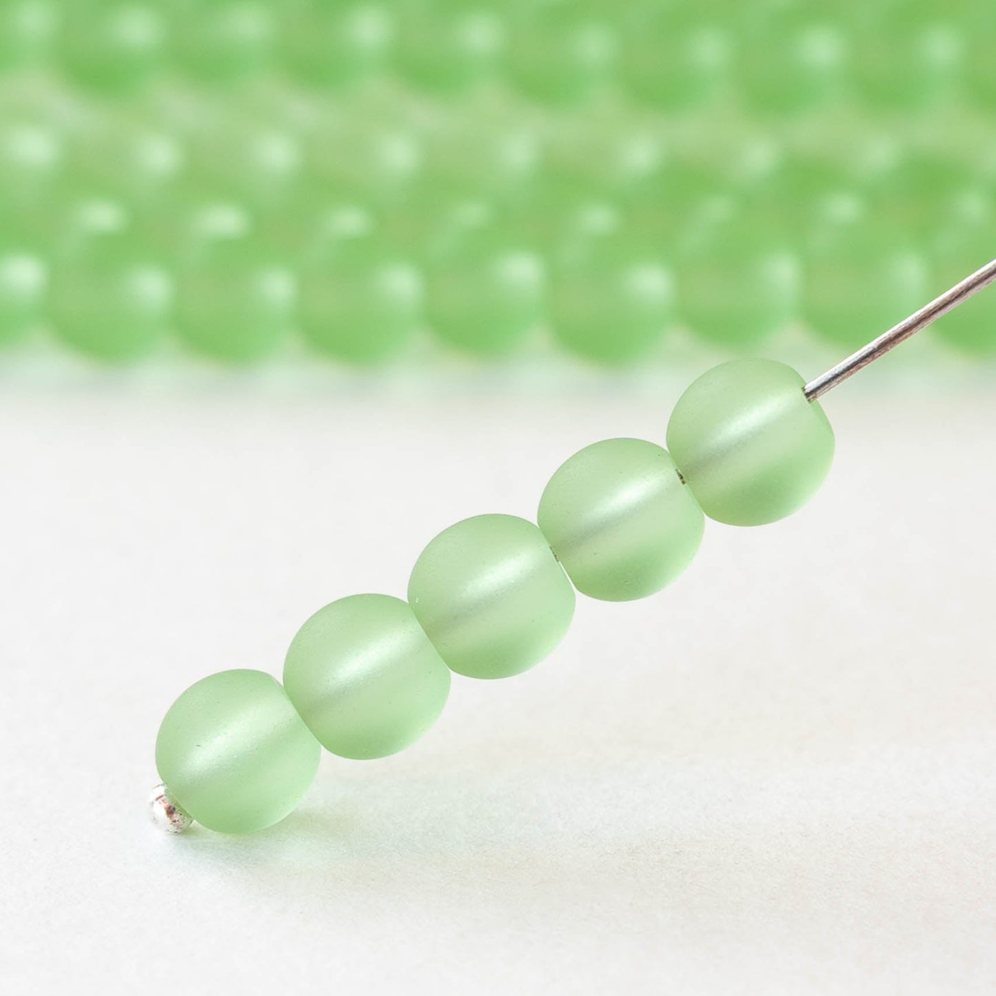 6mm Frosted Glass Rounds - Peridot Green - 16 Inches