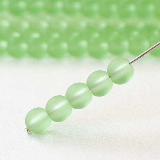 6mm Frosted Glass Rounds - Peridot Green - 16 Inches