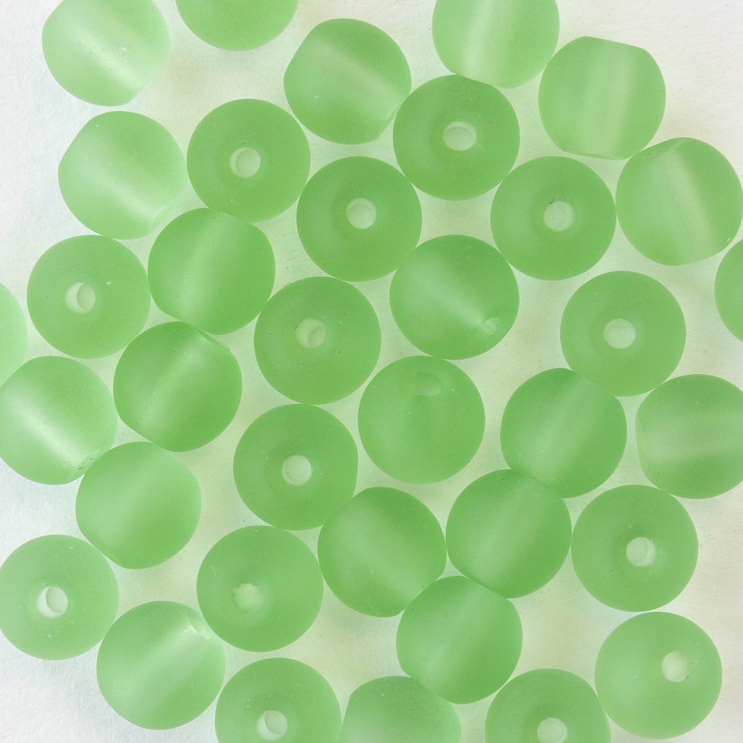 6mm Frosted Glass Rounds - Peridot Green - 16 Inches