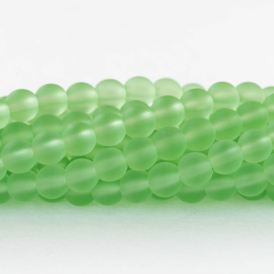 6mm Frosted Glass Rounds - Peridot Green - 16 Inches
