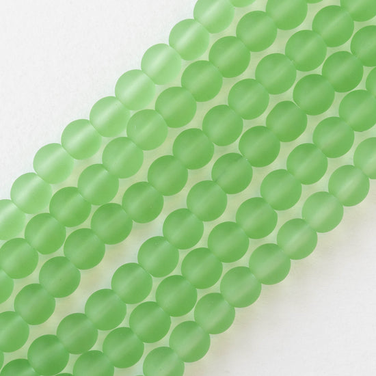 6mm Frosted Glass Rounds - Peridot Green - 16 Inches