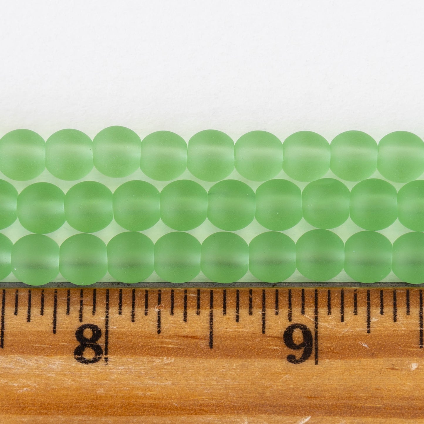 6mm Frosted Glass Rounds - Peridot Green - 16 Inches
