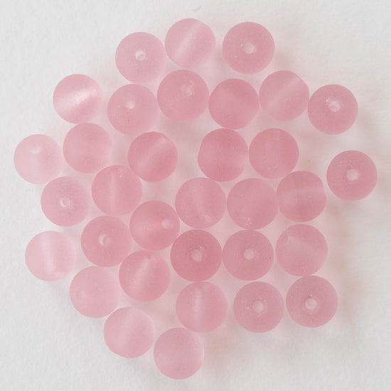 6mm Frosted Glass Rounds - Pink - 16 inches