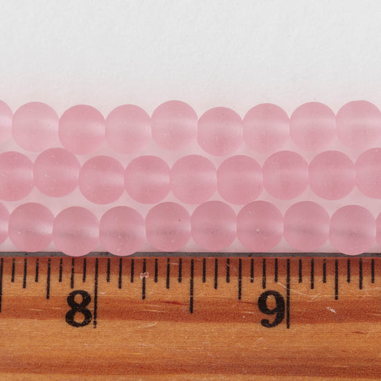 6mm Frosted Glass Rounds - Pink - 16 inches