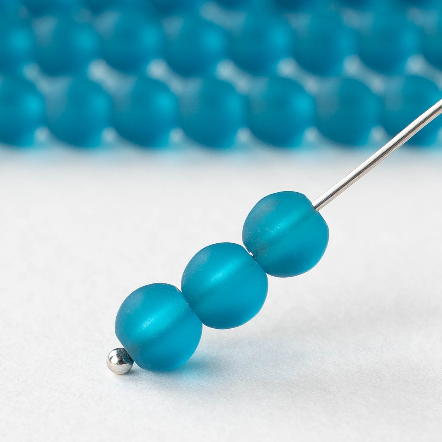 6mm Frosted Glass Rounds - Capri Blue - 70 beads