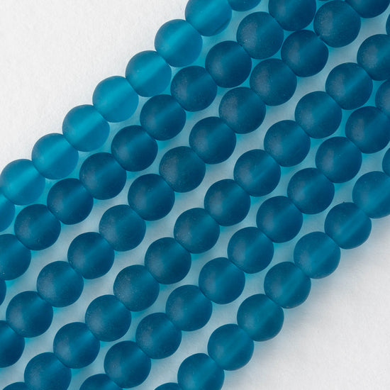 6mm Frosted Glass Rounds - Capri Blue - 70 beads