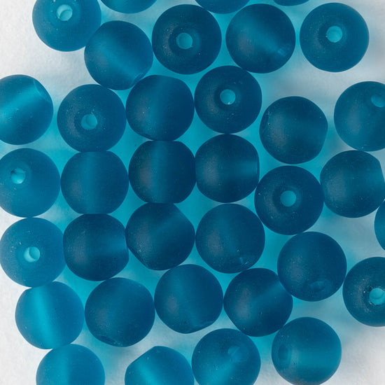6mm Frosted Glass Rounds - Capri Blue - 70 beads