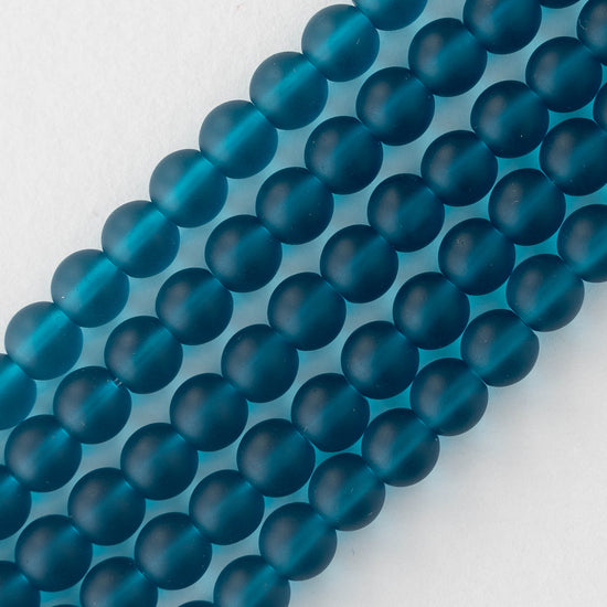 6mm Frosted Glass Rounds - Teal - 16 Inches