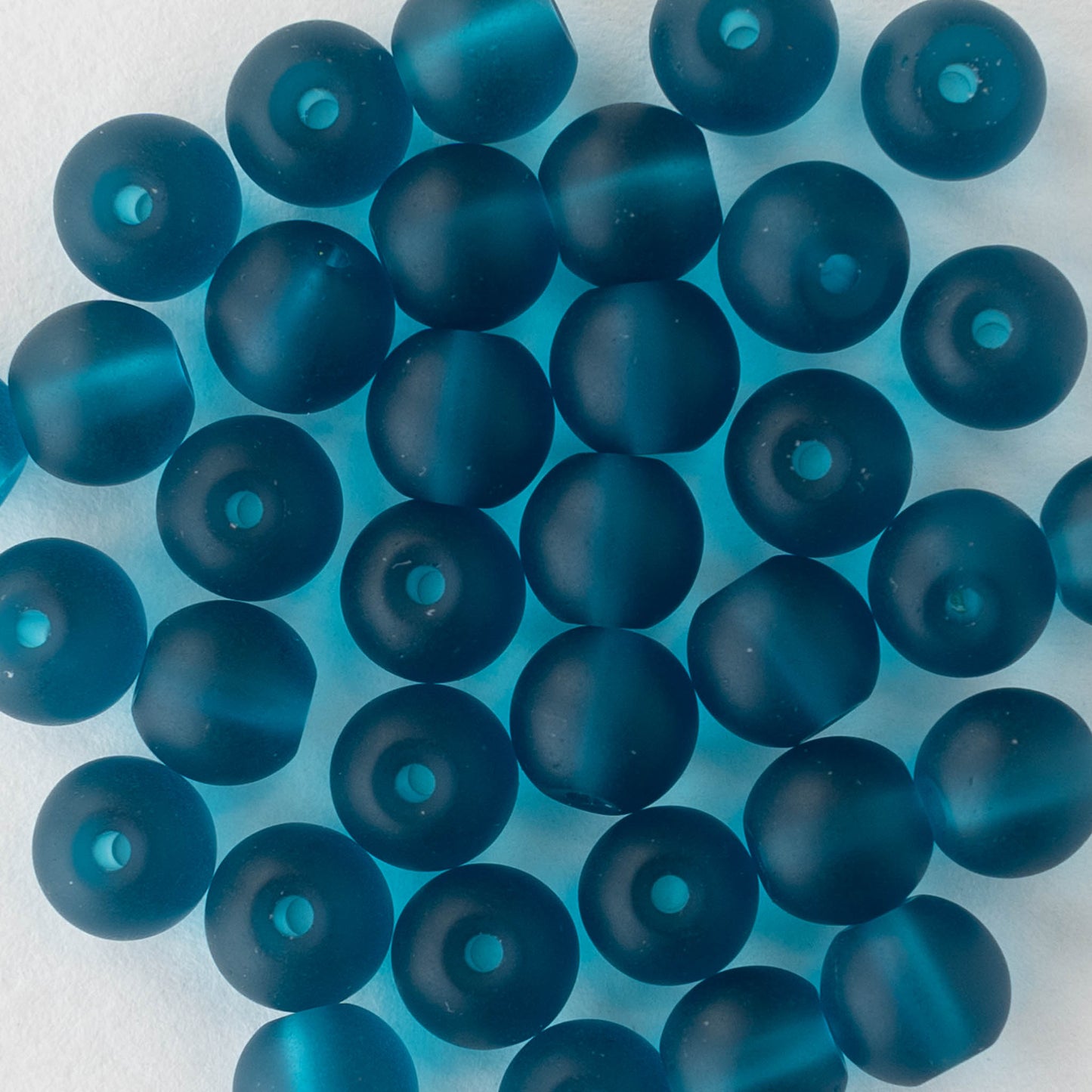 6mm Frosted Glass Rounds - Teal - 16 Inches
