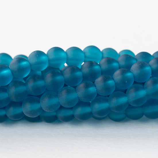 6mm Frosted Glass Rounds - Capri Blue - 70 beads